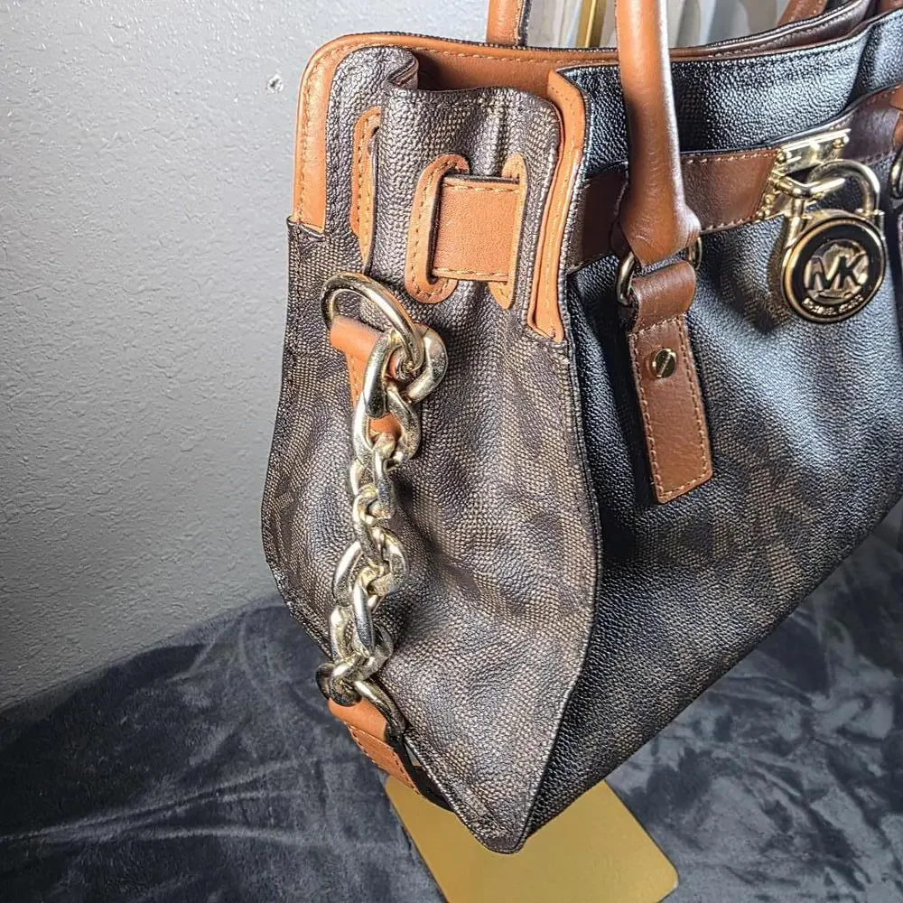 MICHAEL KORS Hamilton Tote Signature MK Logo Satchel Chain Strap Shoulder Bag